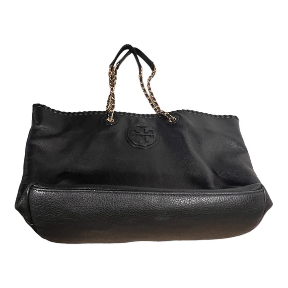 Tory Burch Women’s Bag Marion Tote with Gold Chain Black Pebbled Leather - Picture 6 of 8